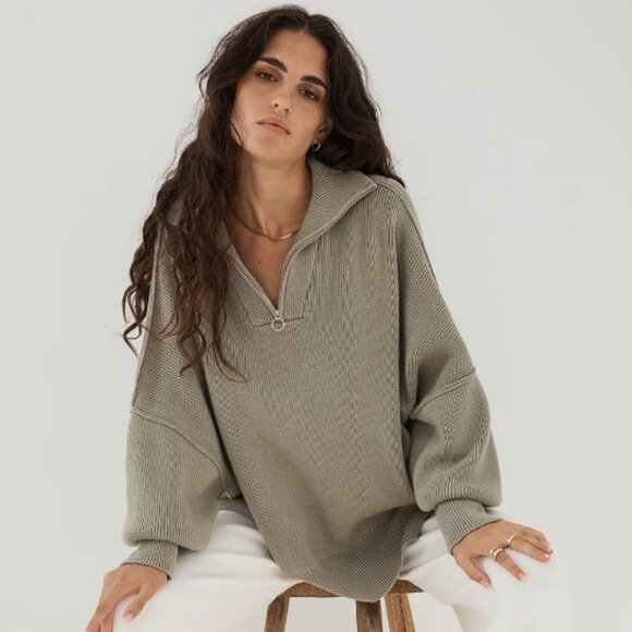 ARCAA London Zip Sweater Sage Green - Picture 1 of 3